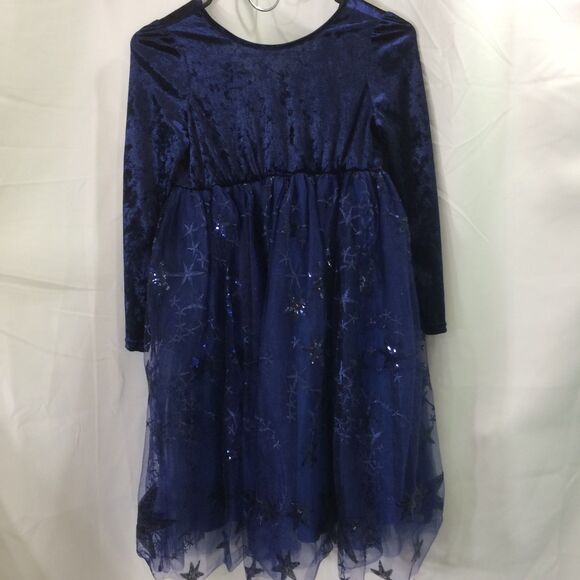 Meilleur Moment Girls Dress Navy Velvet Lace Star Tulle Bow Back Size 12 NWOT - Picture 4 of 7